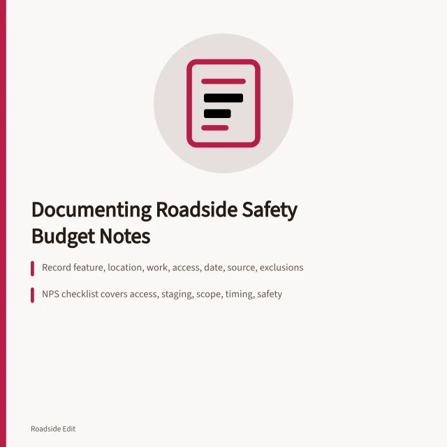 Checklist fields for roadside sign safety budget notes. How to write roadside architecture safety budget notes without quoting a price