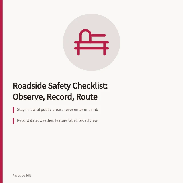 Checklist card for roadside architecture safety observation and reporting. How to build a roadside architecture safety checklist that stays useful