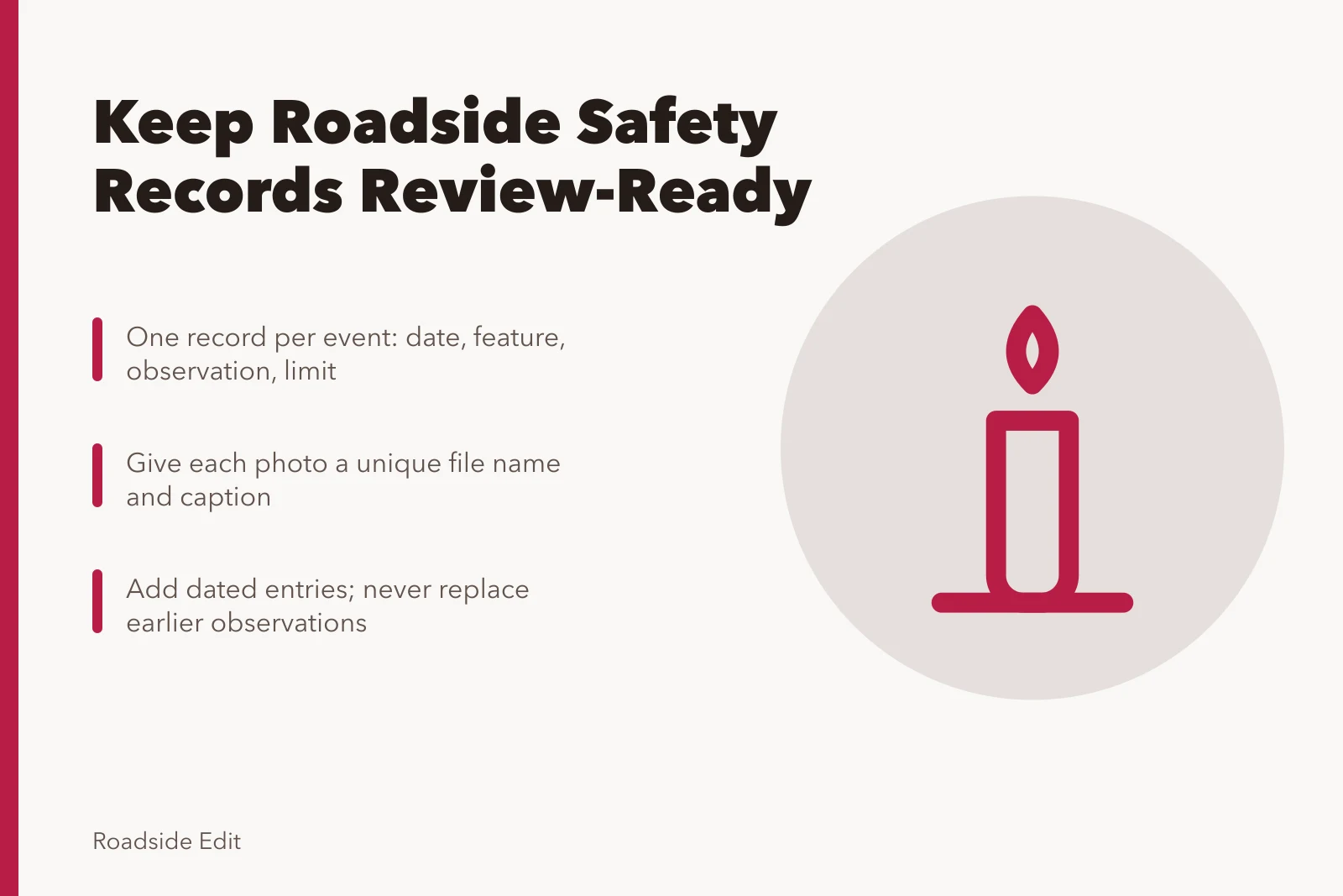 Card on keeping roadside architecture safety records clean for review. How to keep roadside architecture safety records clean before review