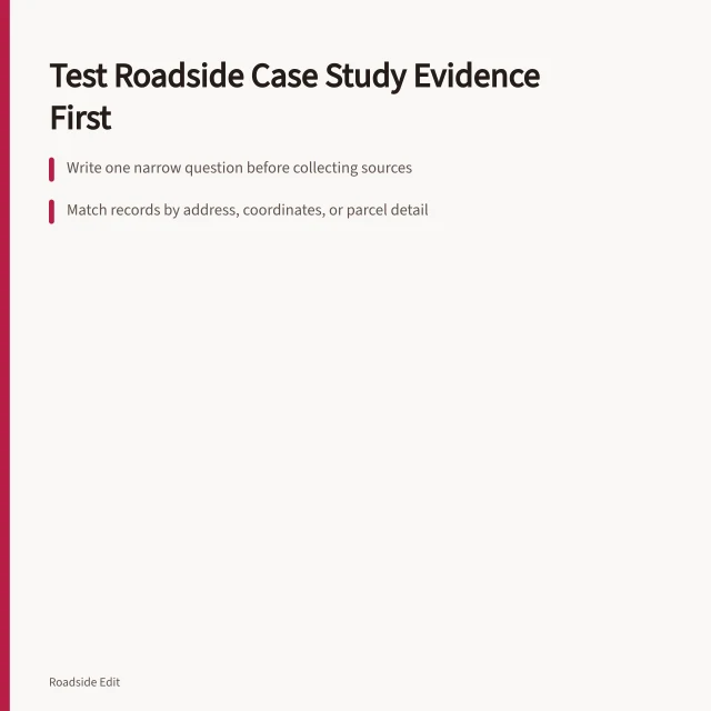 Card listing evidence checks for roadside building case studies. Roadside building case study questions editors should ask before running one