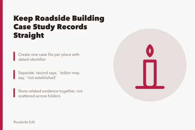 Roadside building case study records with dated evidence notes and source fields. How roadside building case study records keep owner files straight
