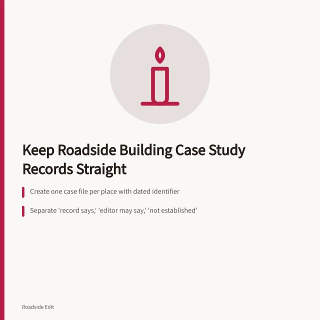 Roadside building case study records with dated evidence notes and source fields. How roadside building case study records keep owner files straight