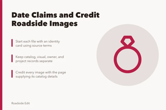 Card on dating claims and crediting roadside building images. Roadside building fundamentals: how to date claims and credit images