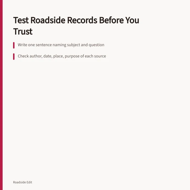 Card comparing roadside design case study record-checking questions. Roadside design studios case study method comparison questions to ask before you trust a record