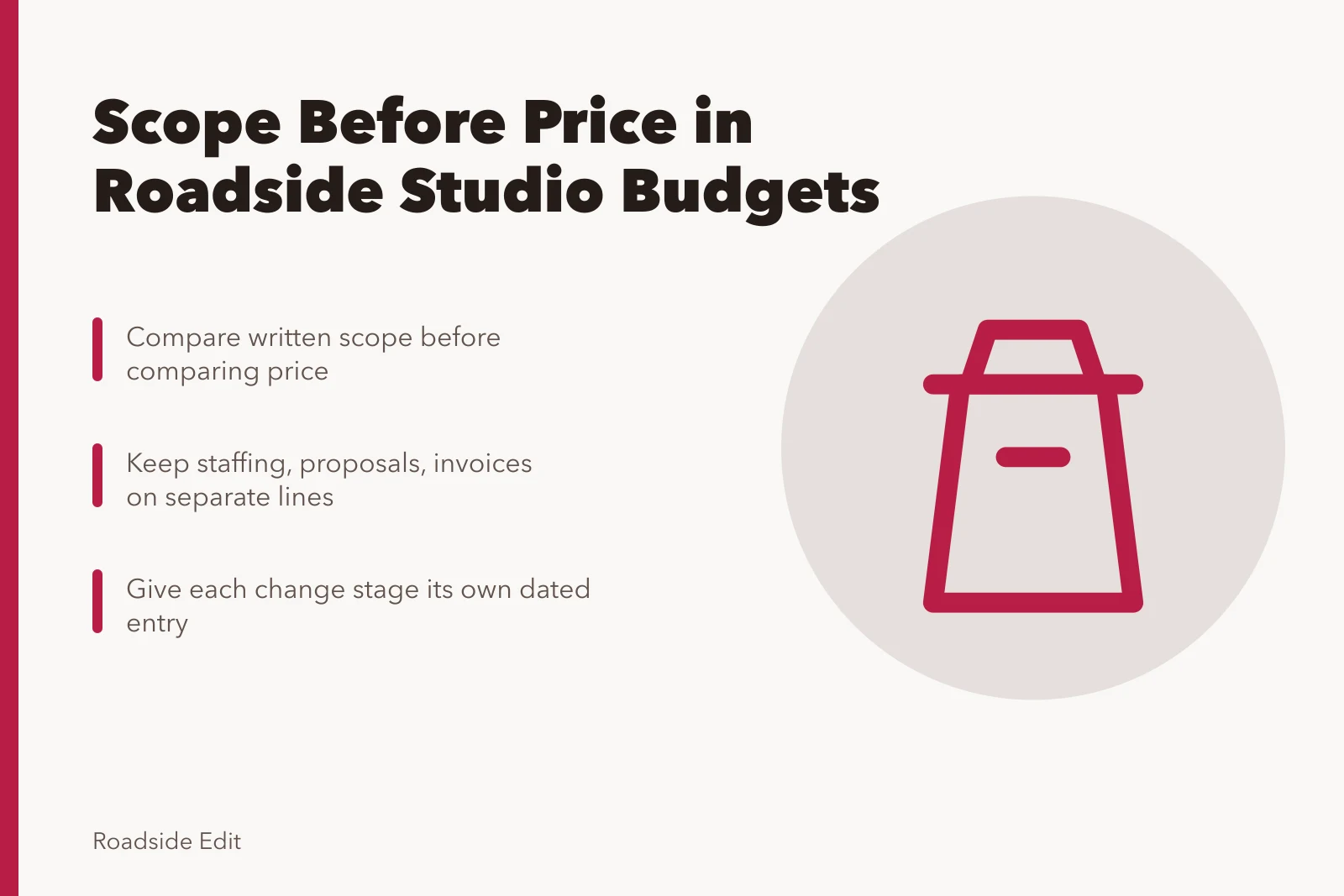 Card comparing roadside design studio scope, staffing, and change records. How roadside design studios shape provider selection and budget notes