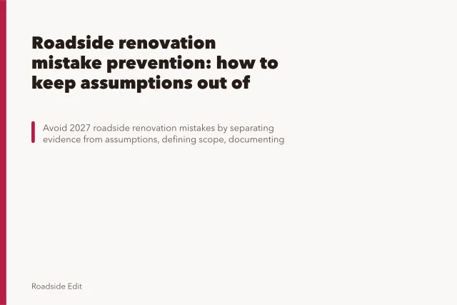 Roadside renovation mistake prevention: how to keep assumptions out of scope. Roadside renovation mistake prevention: how to keep assumptions out of scope