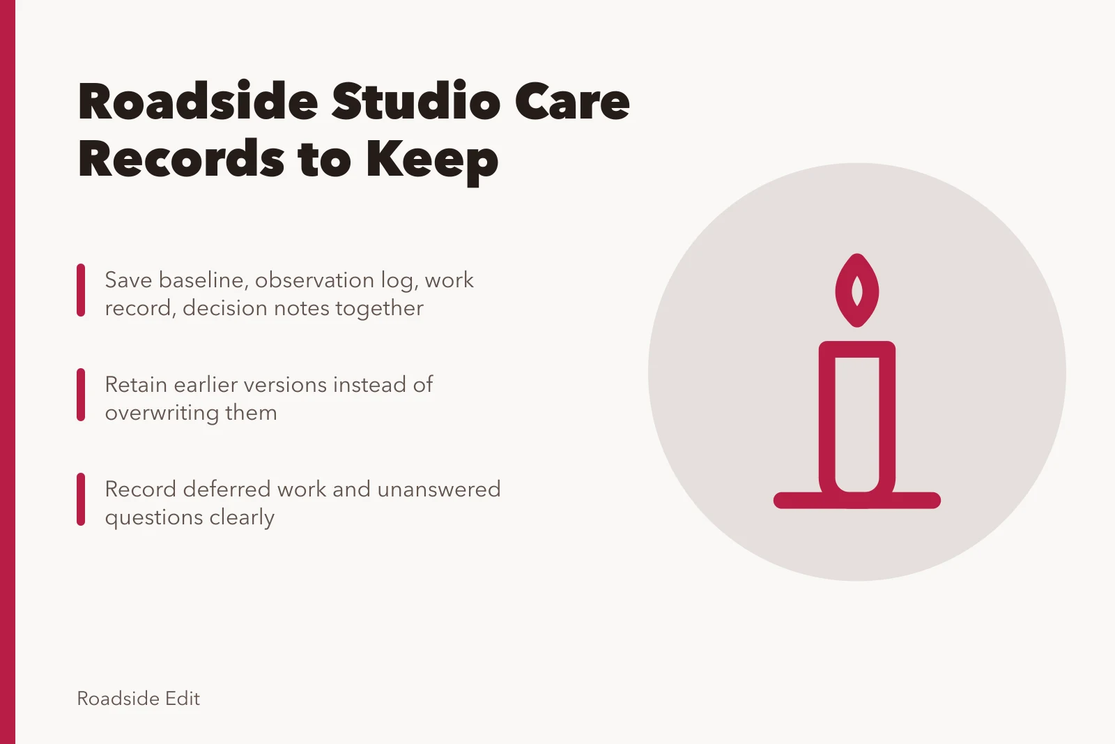 Archive icon for roadside studio maintenance recordkeeping guidance. How roadside design studios should keep owner maintenance records