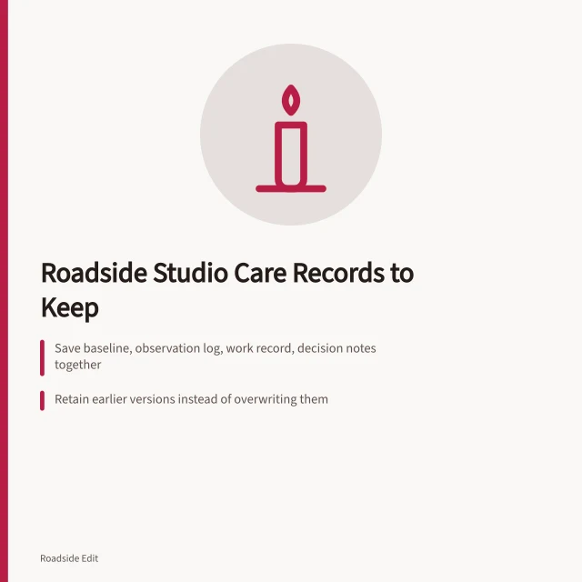 Archive icon for roadside studio maintenance recordkeeping guidance. How roadside design studios should keep owner maintenance records