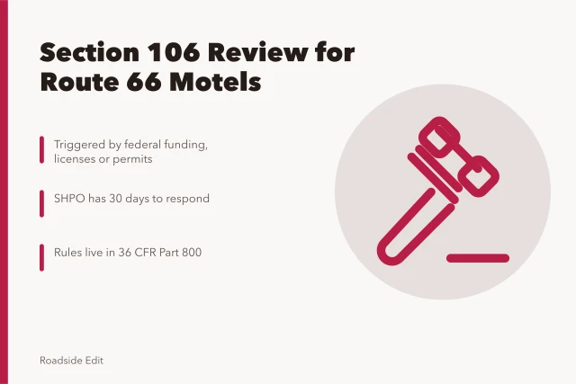Route 66 motel neon sign under federal historic preservation review. How federal Section 106 review affects US Route 66 motel owners