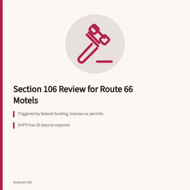 Route 66 motel neon sign under federal historic preservation review. How federal Section 106 review affects US Route 66 motel owners