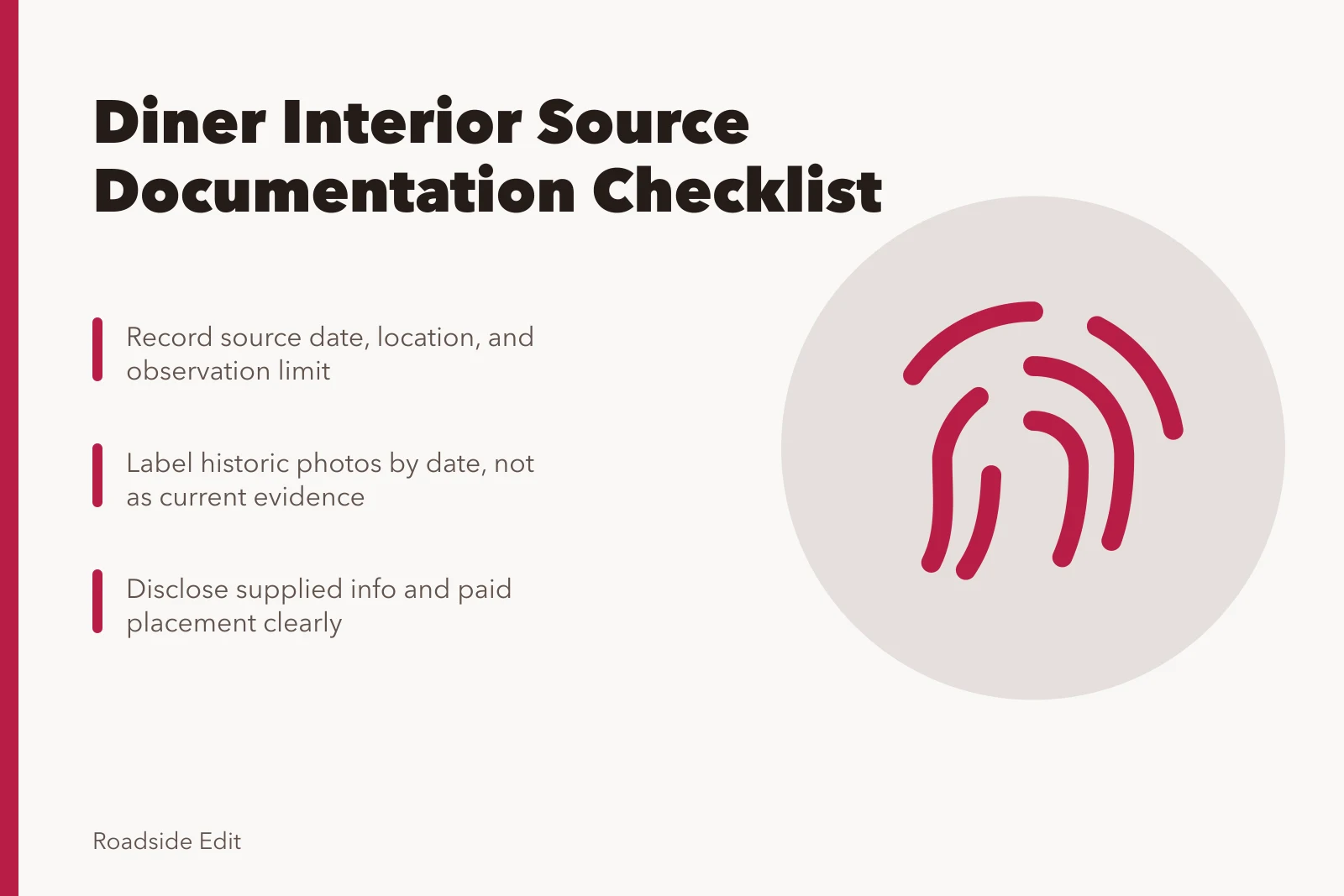 Checklist for documenting vintage diner interior sources and photo limits. Vintage diner interior care checklist: how to document sources and photo limits