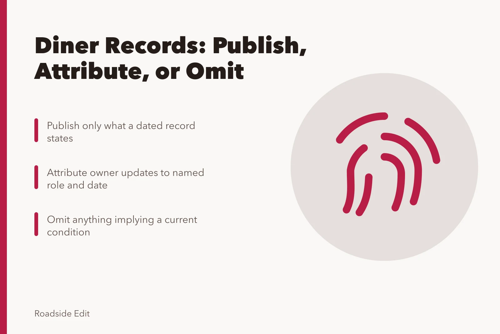 Checklist card for verifying vintage diner interior records before publishing. Vintage diner interior safety checklist: how to check evidence before wording