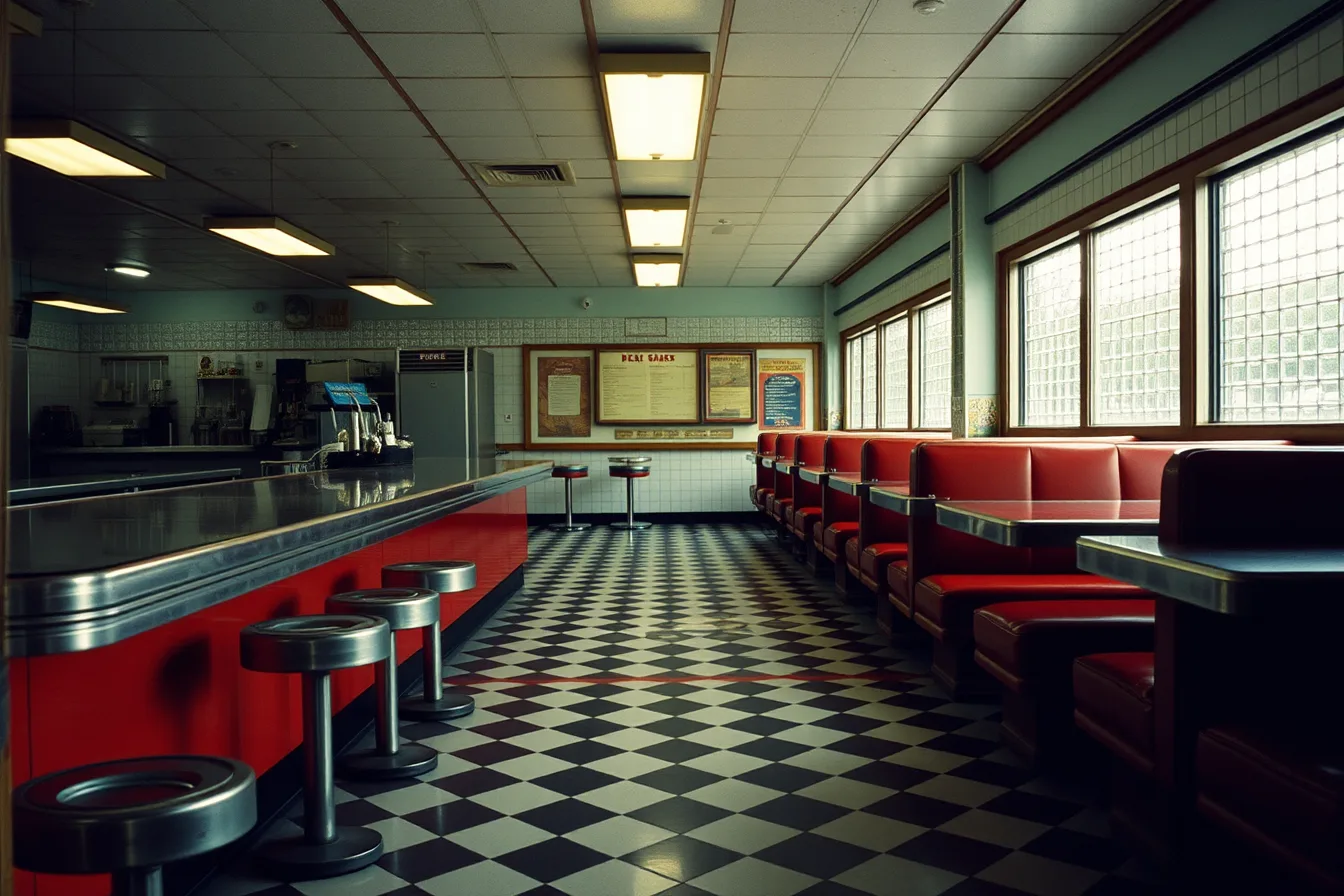 Vintage diner interior with counter, stools, and window booths. Vintage diner interiors fundamentals: how to read a classic counter and booth honestly
