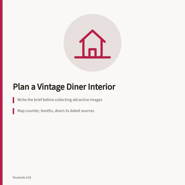 Checklist for planning a vintage diner interior with room map and timelines. How to plan a vintage diner interior: a workflow and scope checklist