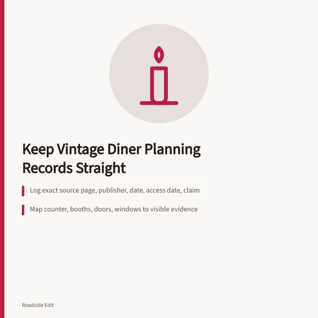 Card on organizing vintage diner planning records, sources, and evidence maps. How owners can keep vintage diner interiors planning records straight