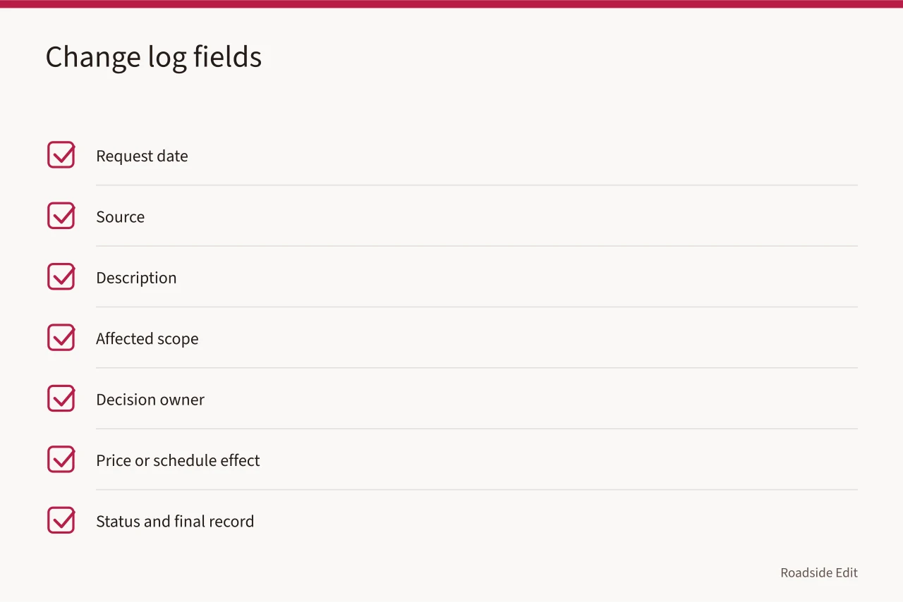 Checklist of fields in a project change log (How to compare roadside renovation provider selection in 2027)