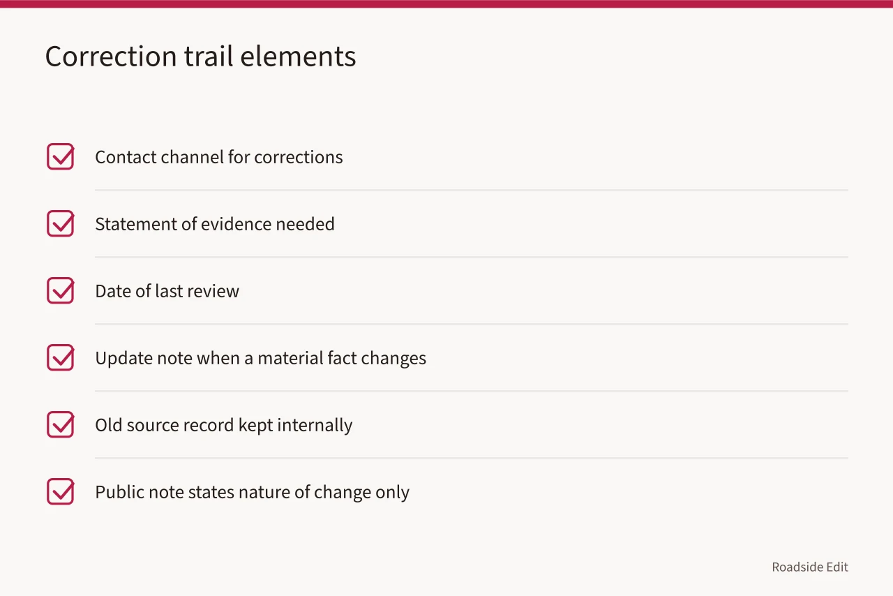 Checklist of six elements for a provider page correction trail (Neon sign restoration provider selection: a 2027 reporting checklist)