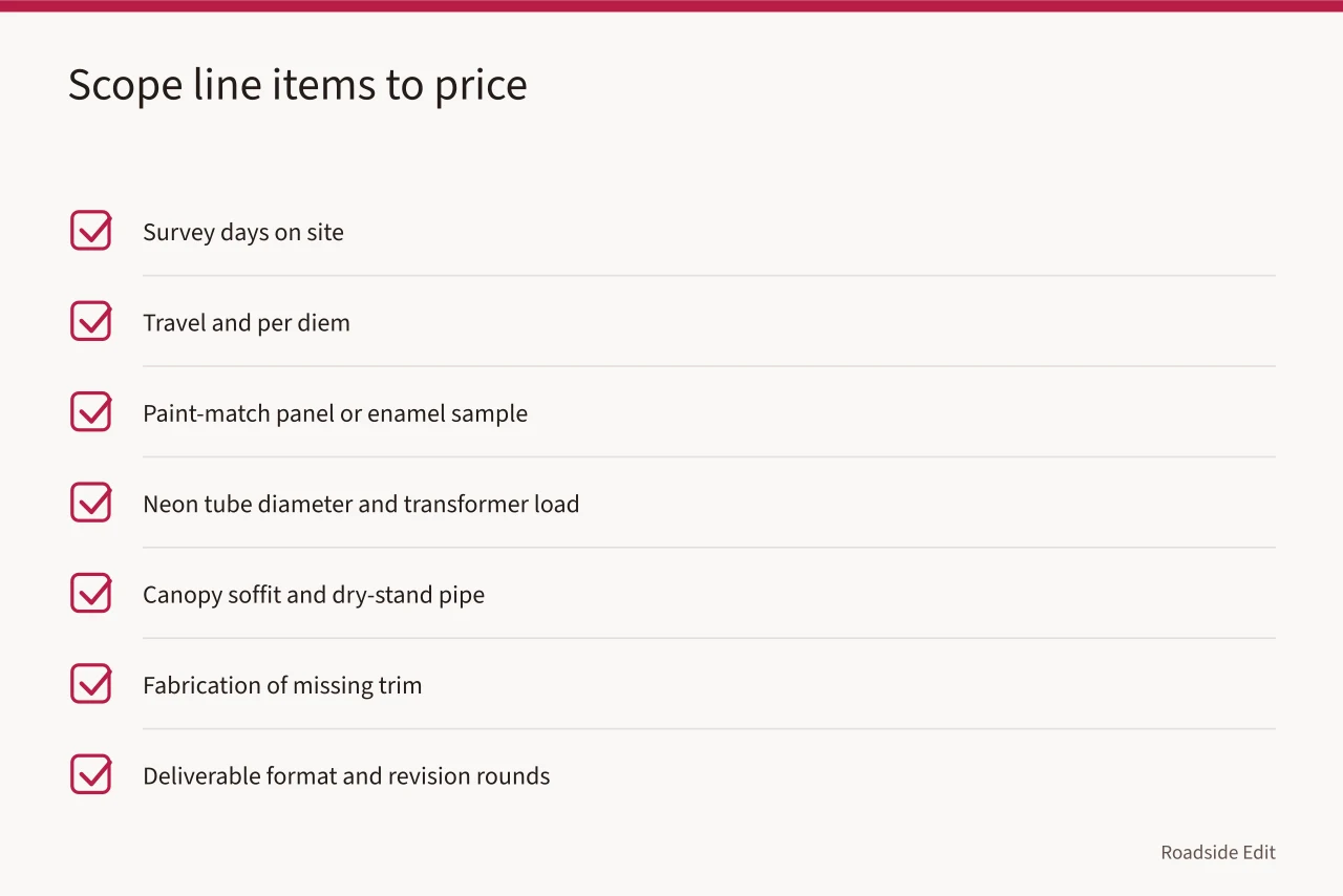 Checklist of roadside preservation scope line items to compare across bids (Roadside building provider selection: how to compare scope before price in 2027)