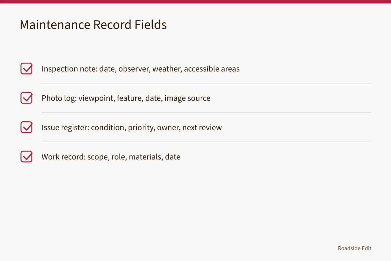Checklist of four maintenance record types and their required fields (How to build a 2027 gas station preservation maintenance plan that holds up)