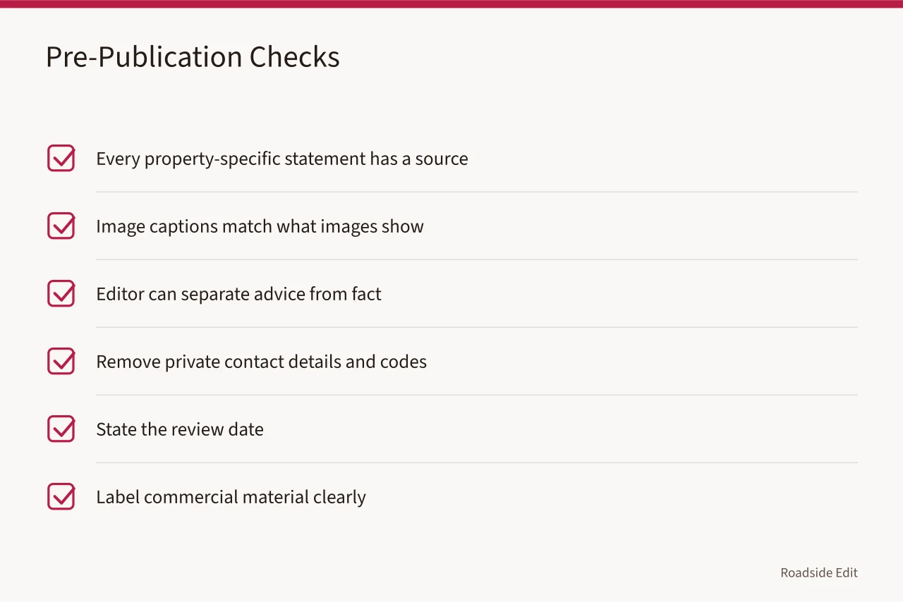 Checklist of pre-publication checks for a maintenance plan page (How to build a historic motel restoration maintenance plan owners can audit)