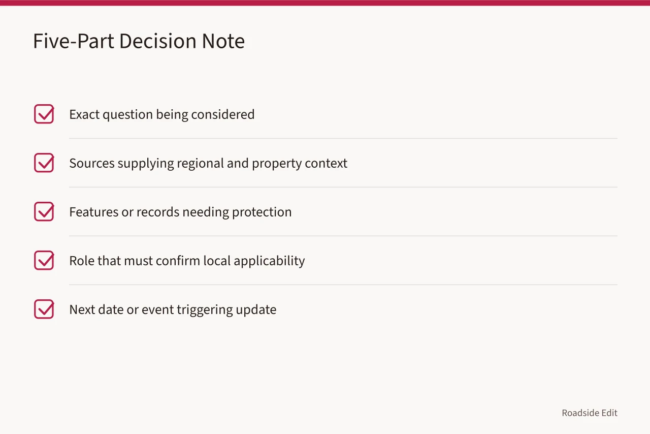 Checklist of five parts for writing a decision note (How to plan a historic motel restoration across regions in 2027)
