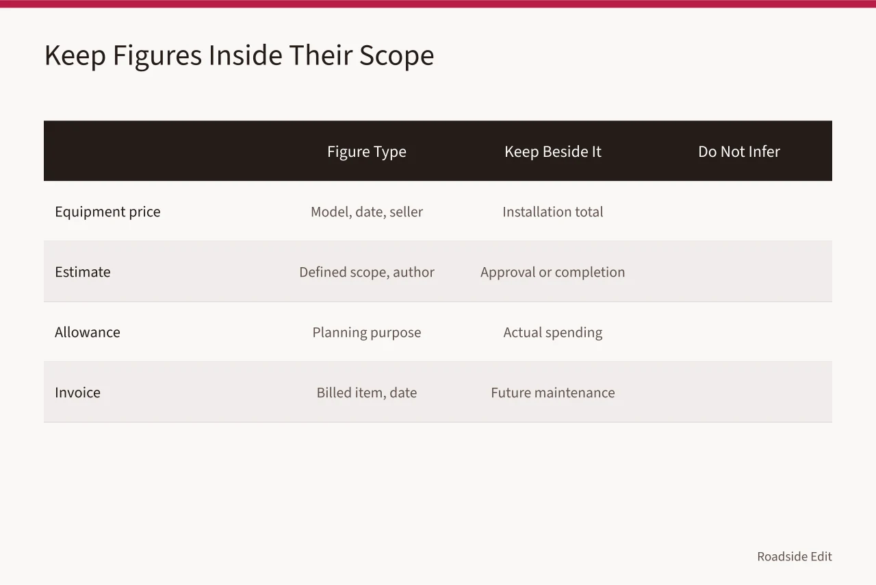 Comparison table of figure types and their scope limits (Budget notes and methods for keeping 2027 roadside lighting costs honest)