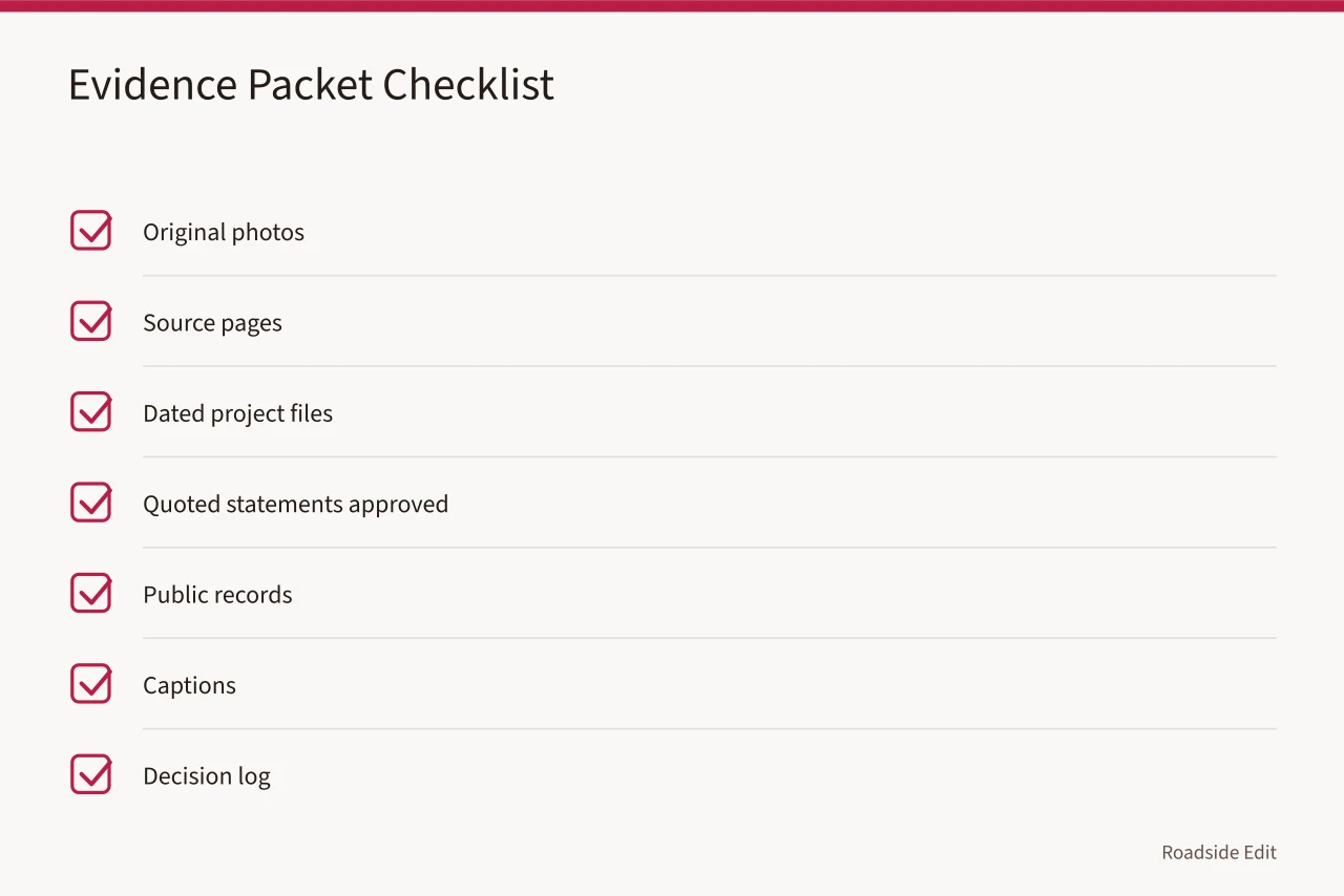 Checklist of fields for an evidence register (How to run a modern roadside design case study method for 2027 records)