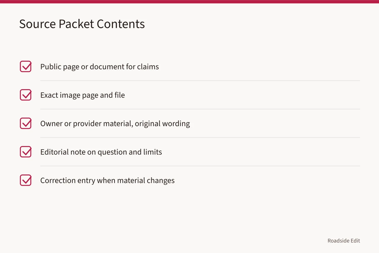 Checklist of five items that belong in a source packet before writing (How to run a motel exterior case study method with clear sourcing)