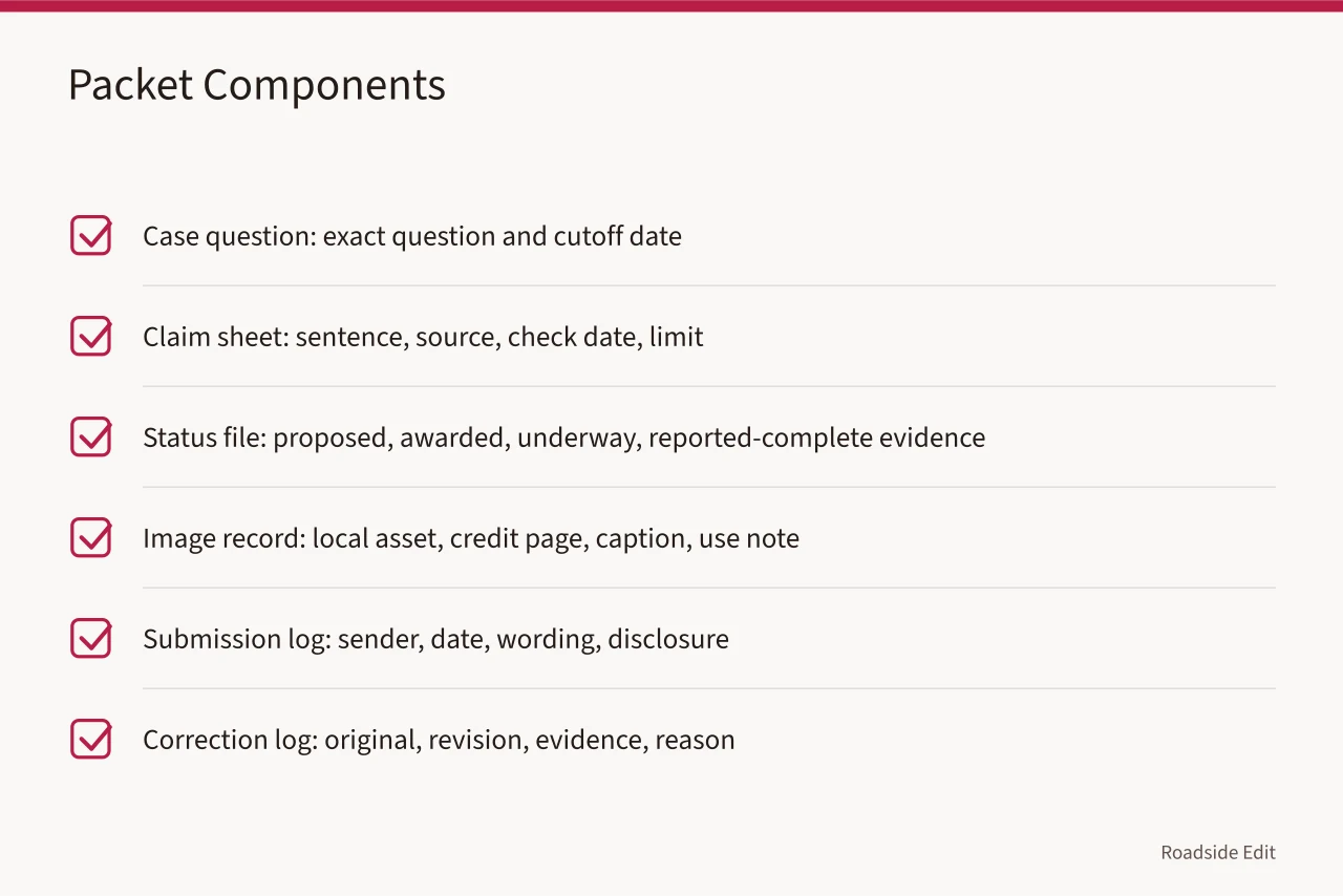 Checklist of six motel case study packet components (How to keep motel exterior case study records clean before 2027 handoffs)
