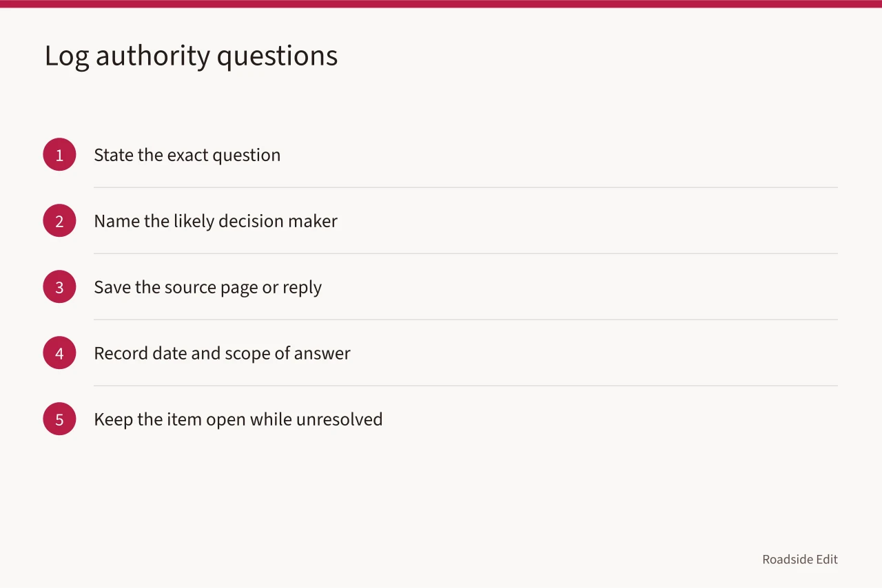 Five steps for logging authority and access questions on a motel card (Motel exterior options checklist: how to compare paths before you choose)