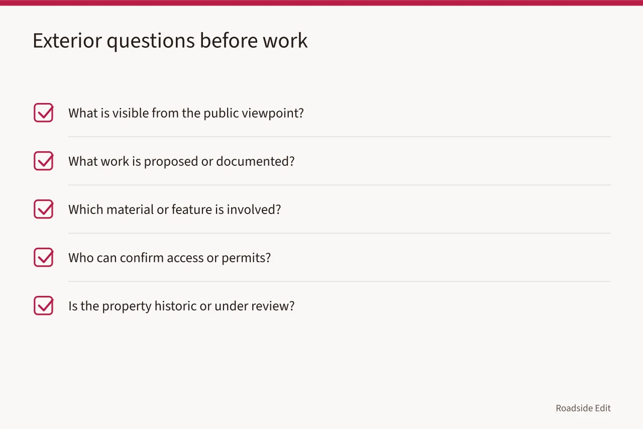 Checklist of five motel exterior questions to ask before work (Motel exterior questions to ask before work starts in 2027)