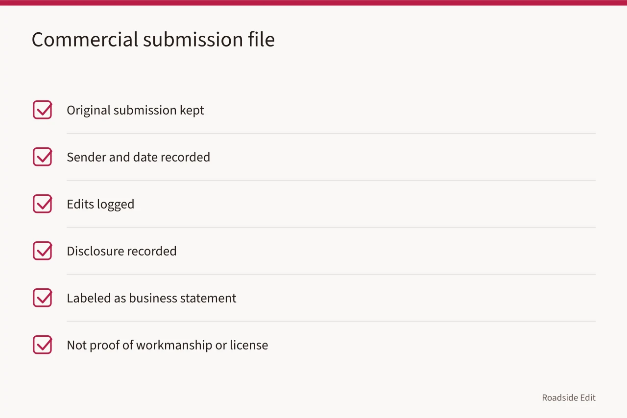 Checklist for keeping a commercial submission traceable and disclosed (How to keep motel exterior mistakes records that survive scrutiny)