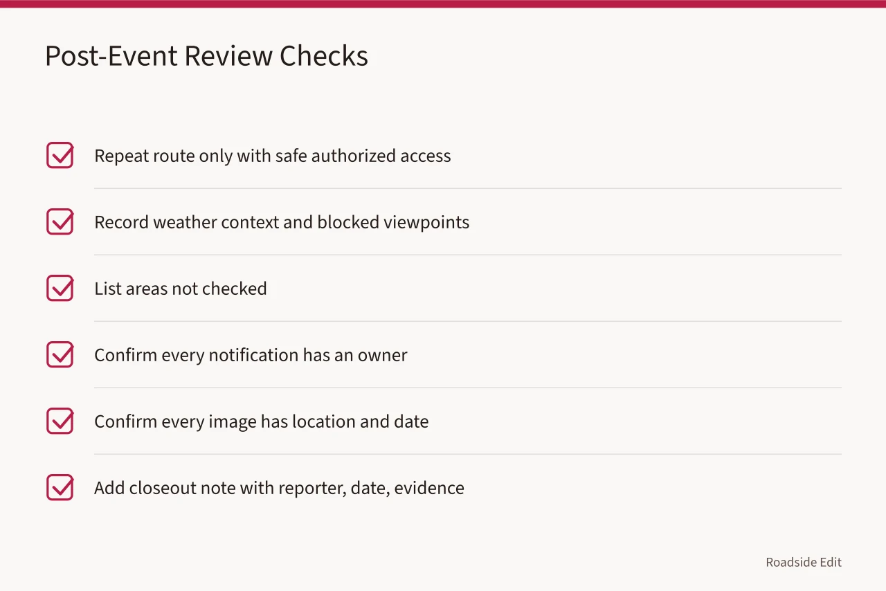 Checklist for reviewing a motel exterior safety file after an event (How to build a motel exterior safety checklist that stops at what staff can see)