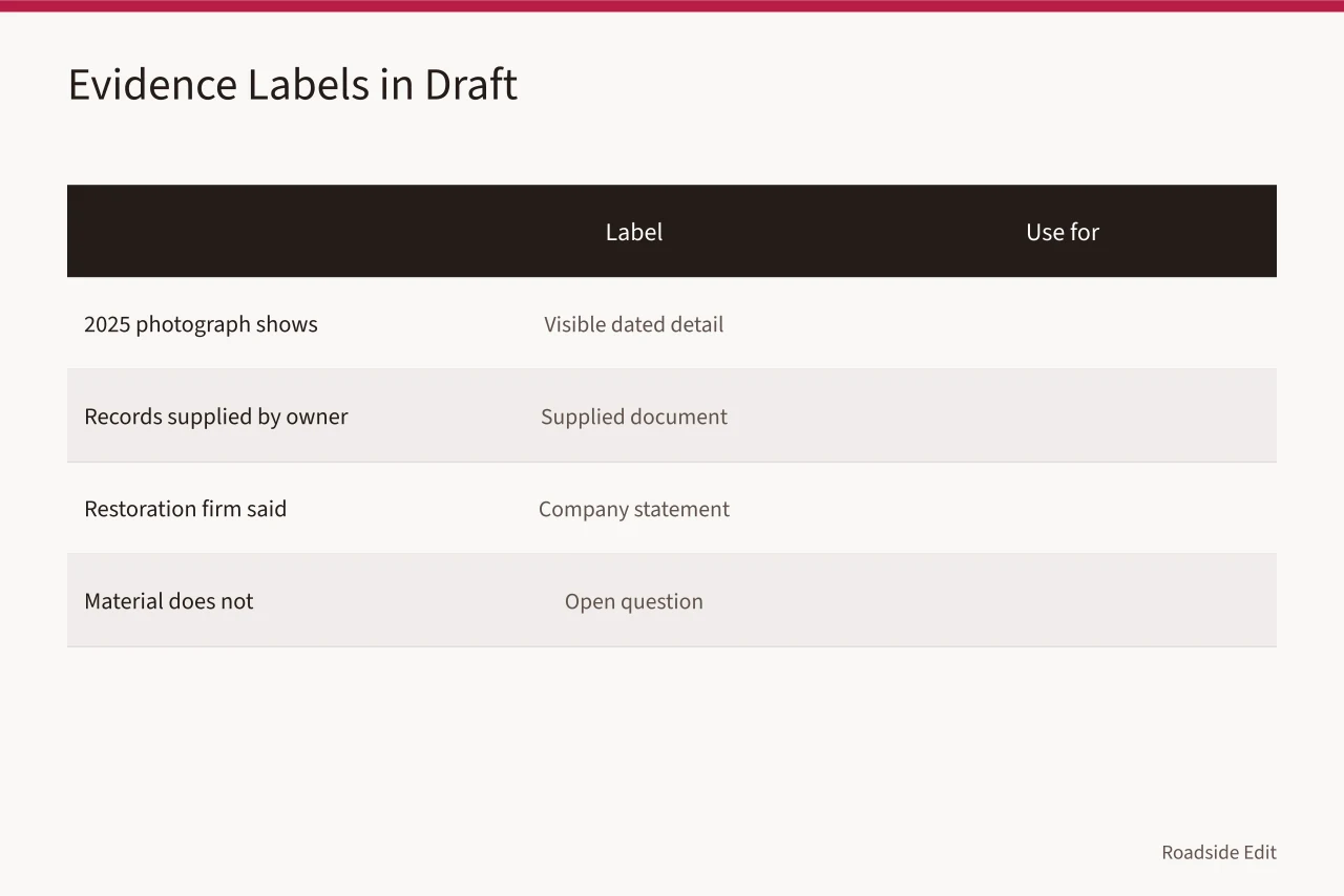 Comparison of four draft evidence labels and their sources (Neon sign restoration case study checklist: how to scope evidence and claims for 2027)
