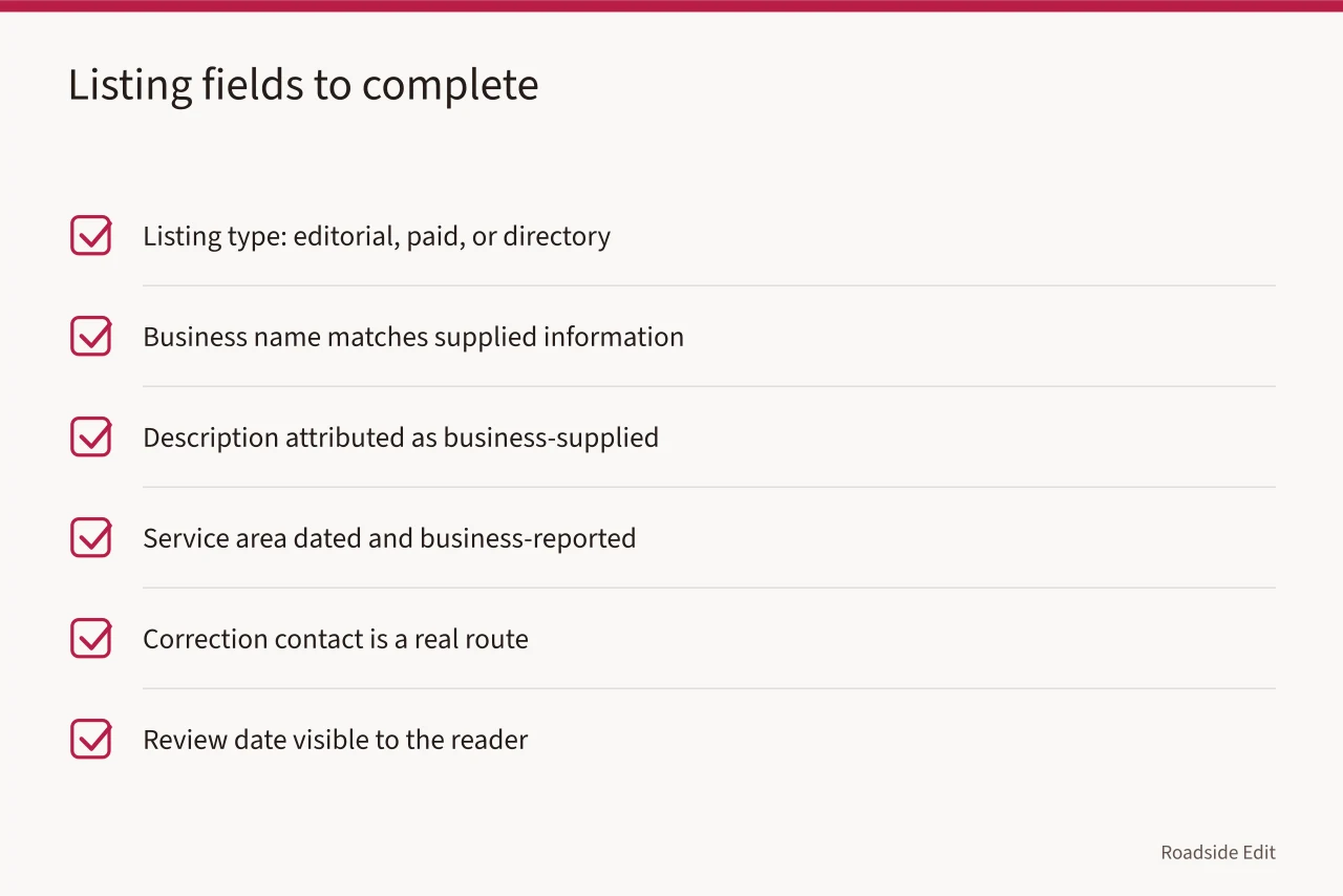 Checklist of six neon sign provider listing fields and publication checks (How to build a neon sign restoration provider listing checklist for 2027)