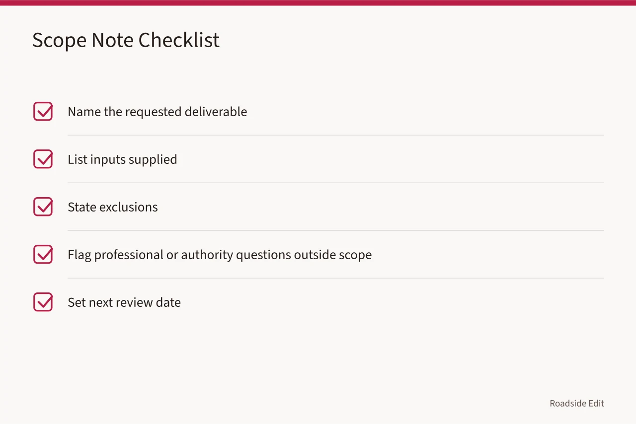 Checklist of five elements for a plain-language neon restoration scope note (Neon sign restoration fundamentals: what owners should document first)