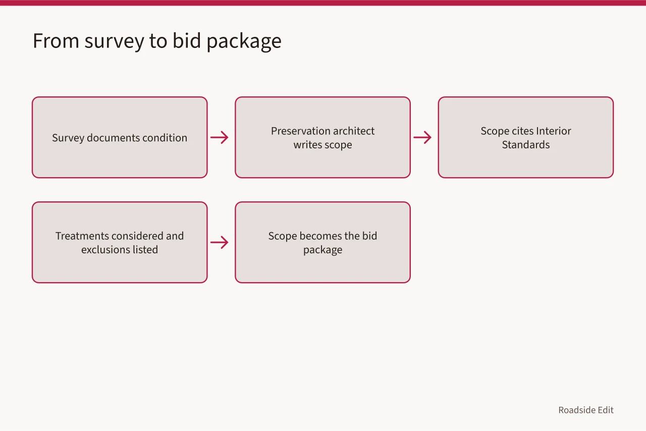Flow from condition survey to preservation scope to bid package (Neon sign restoration options compared: how owners choose the right path)