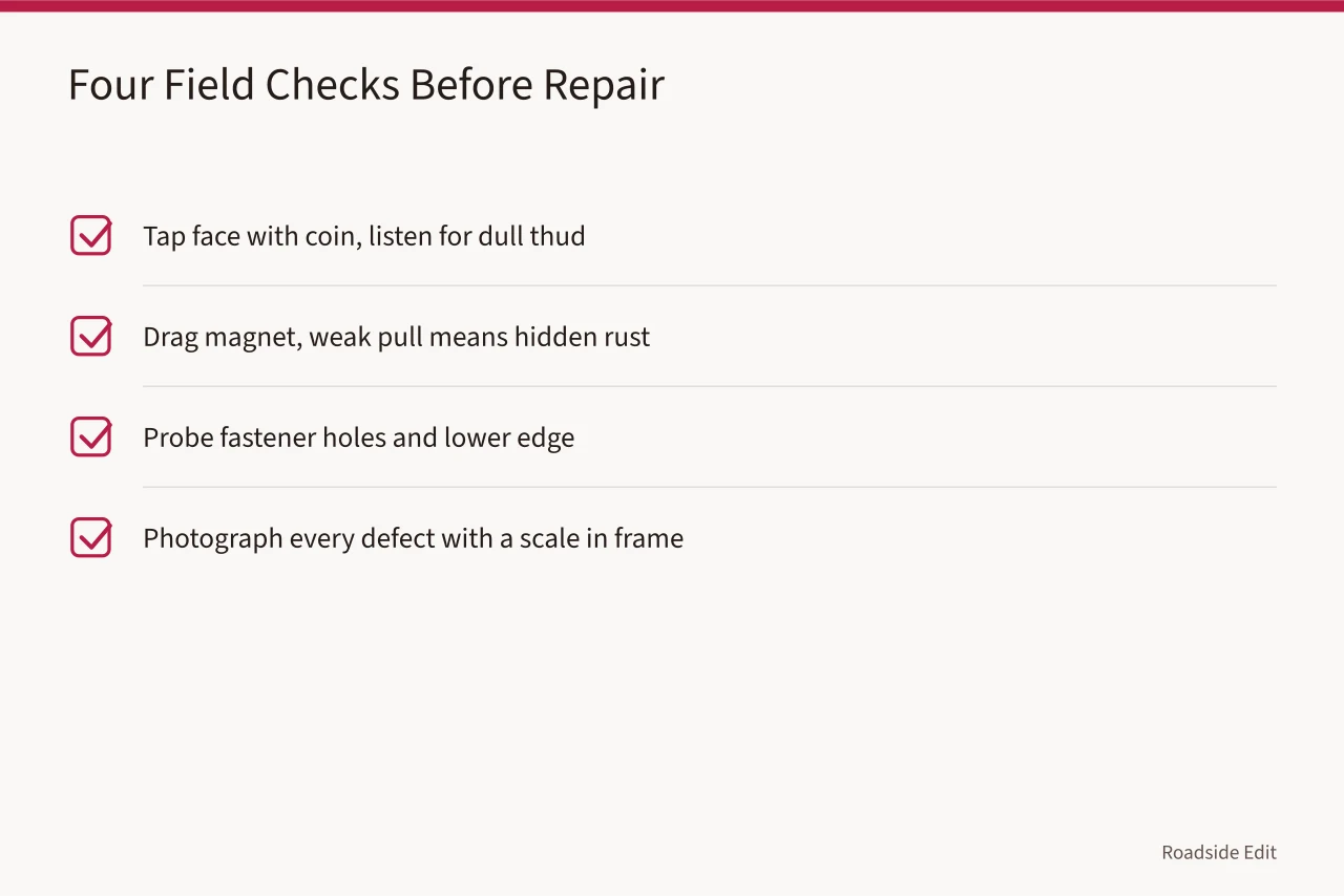 Checklist of four field tests for failed enamel bonds (Are Porcelain Enamel Gas Station Panels Repairable?)