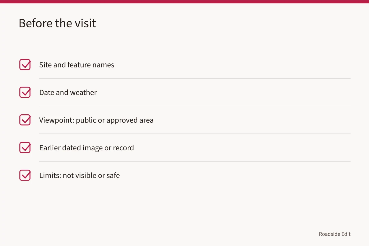 Checklist of five pre-visit items for a roadside exterior survey log (How a roadside architecture maintenance checklist keeps exterior surveys repeatable)