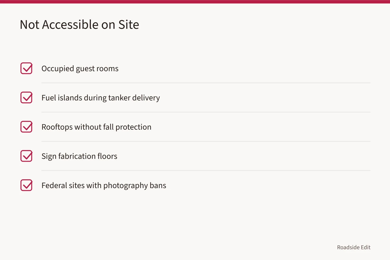 Checklist of off-limits areas for roadside architecture photography (Roadside Architecture Photo Permits: What US Preservationists Must Know)