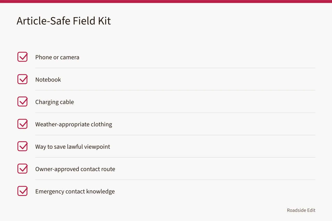 Checklist of article-safe field kit items (How to build a roadside architecture safety checklist that stays useful)