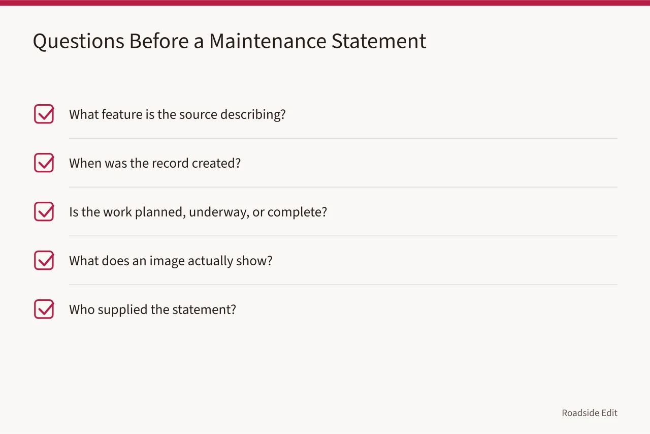 Checklist of five questions to ask before accepting a maintenance statement (Roadside building maintenance plan comparison questions before you call)