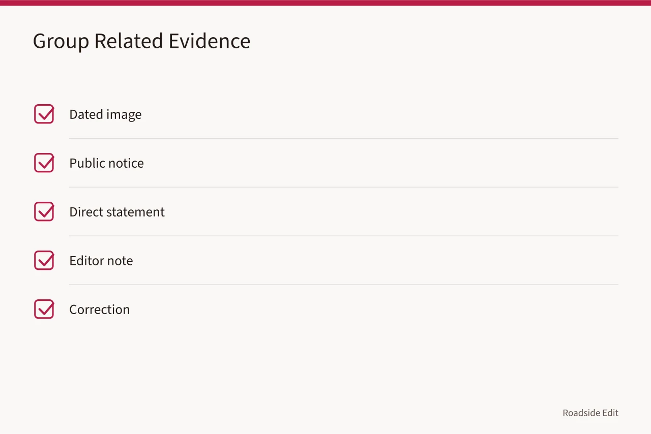 Checklist of evidence types to store together for one event (How roadside building case study records keep owner files straight)