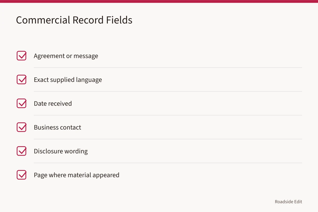 Checklist of fields for a commercial information record (How roadside building case study records keep owner files straight)