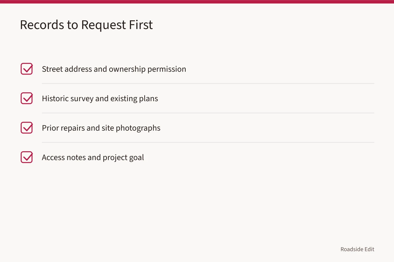 Checklist of property records to request from providers (Roadside building hiring questions to ask before you sign)