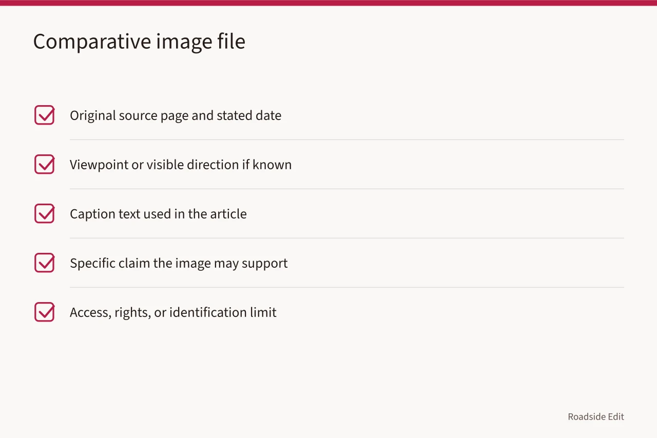 Checklist of five items to save with a comparative image (Roadside design studios case study checklist: what to settle before you draft)