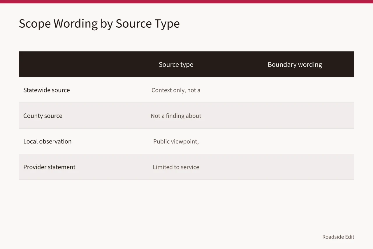 Comparison of four source types and the boundary wording each requires (How roadside design studios should keep regional owner records before publishing)