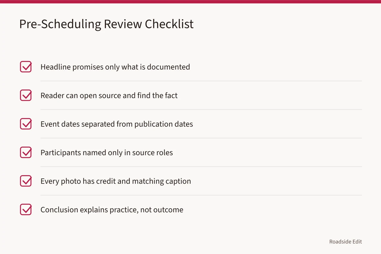 Six-question checklist for reviewing a case study before scheduling (How to run a roadside renovation case study method that separates evidence from inference)
