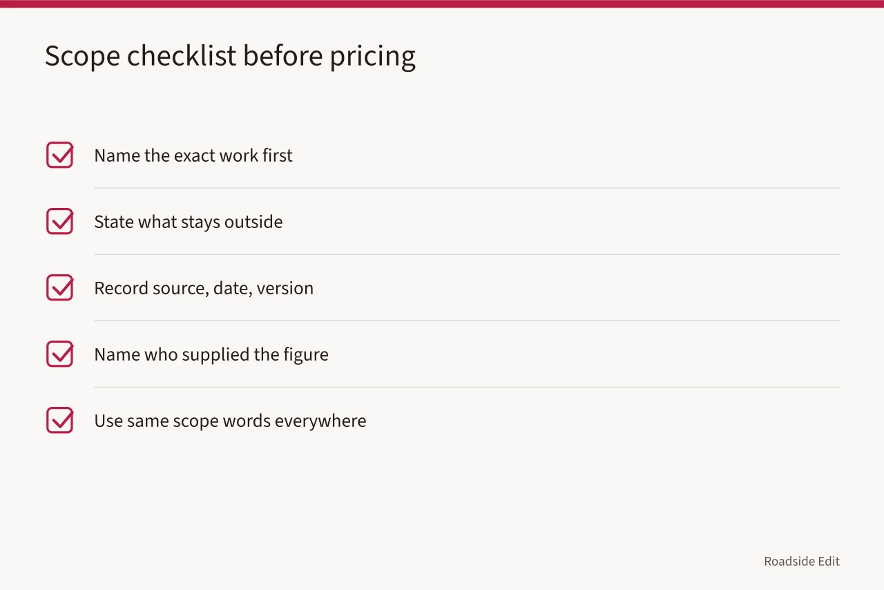 Checklist of scope questions to answer before listing any cost (Roadside renovation cost planning: build a scope checklist before you set the total)