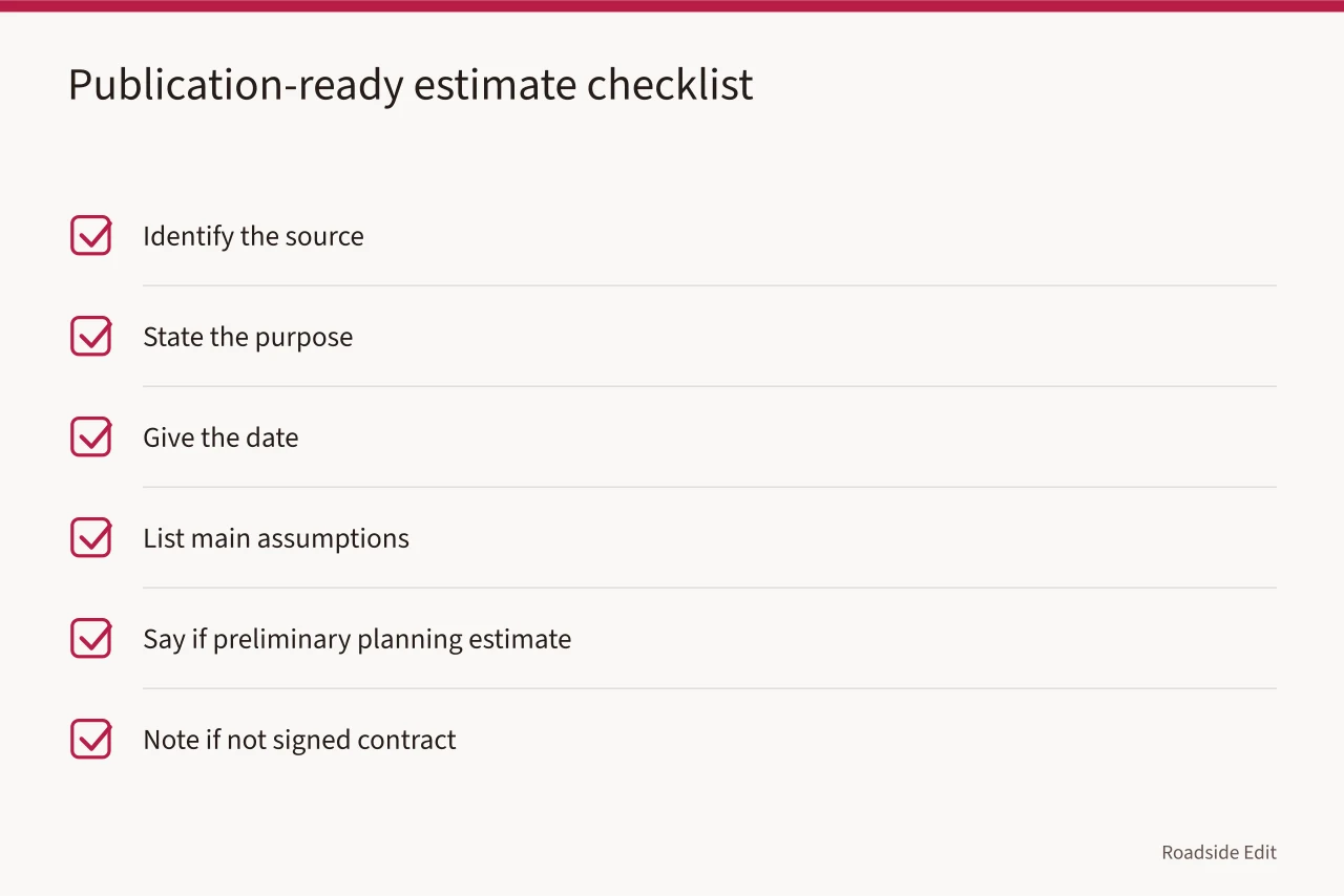 Checklist of six items for a credible publication-ready renovation estimate (Roadside renovation cost questions to ask before you compare quotes)